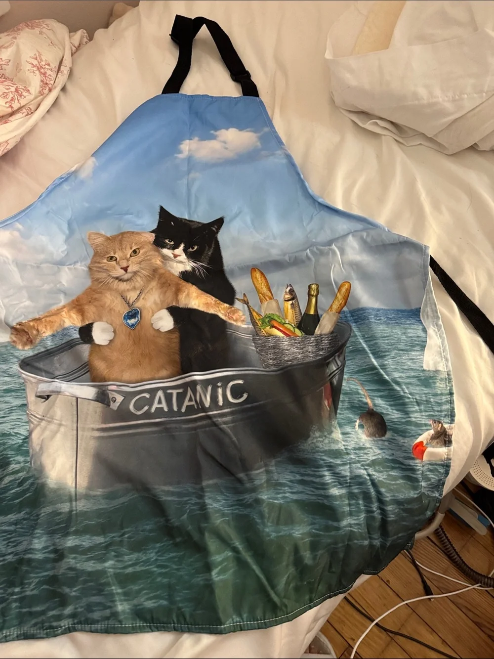 Novel Blue 'Catanic' Cat Print Apron for Pet Lovers